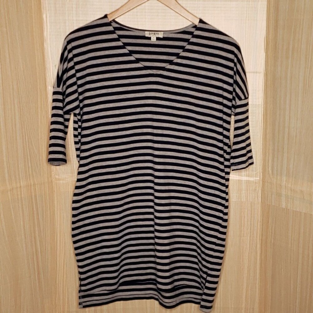 Umgee Womens Blue Grey Striped Knit Tunic Top Small